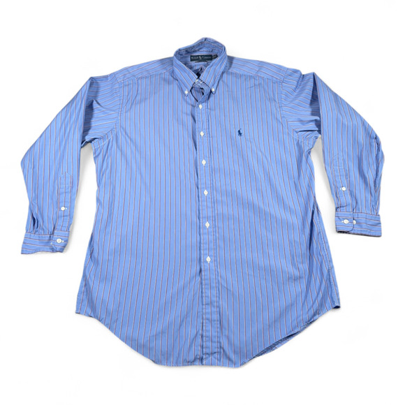 Vintage Ralph Lauren Shirt Adult LARGE Blue Striped Classic Fit Pony Logo Y2K - Picture 1 of 8